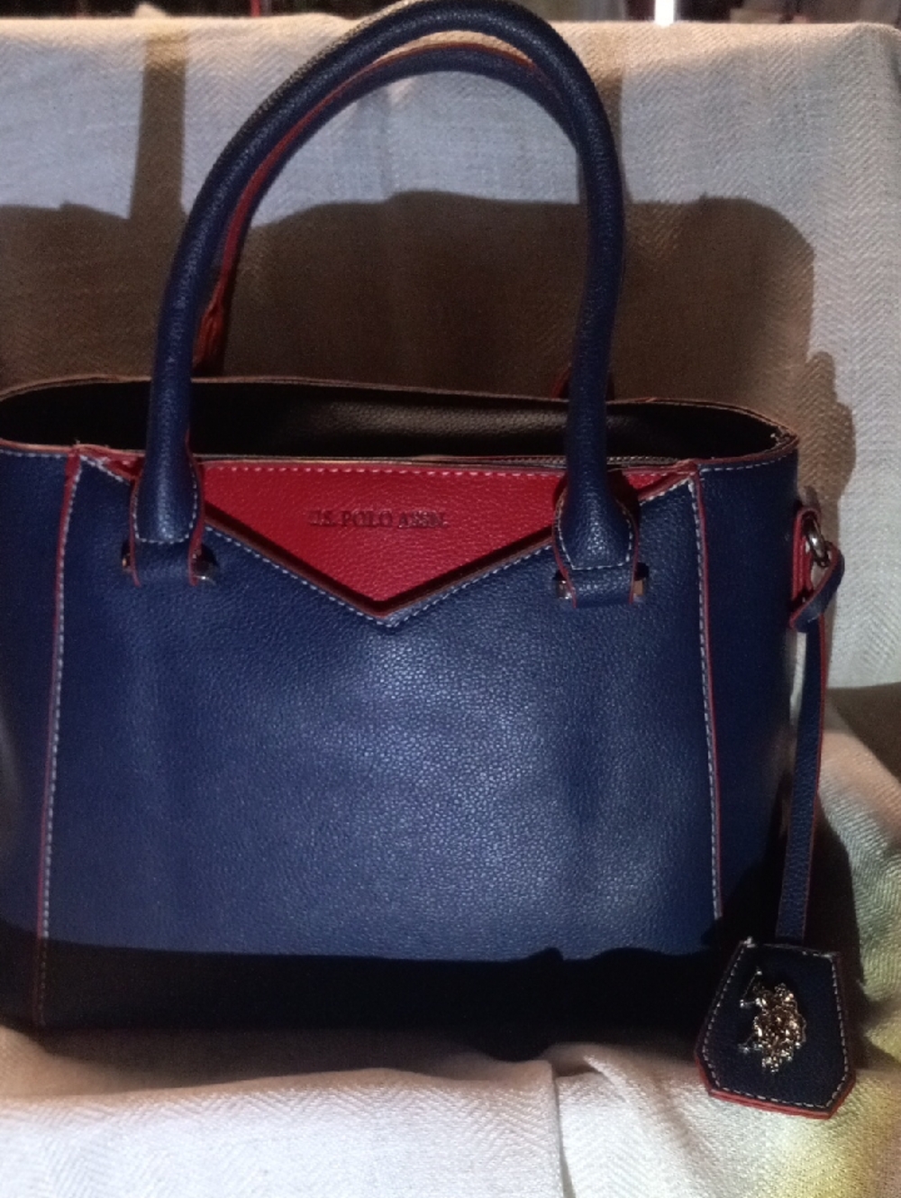 U.S. Polo Assn. Navy and Red Structured Leather Tote